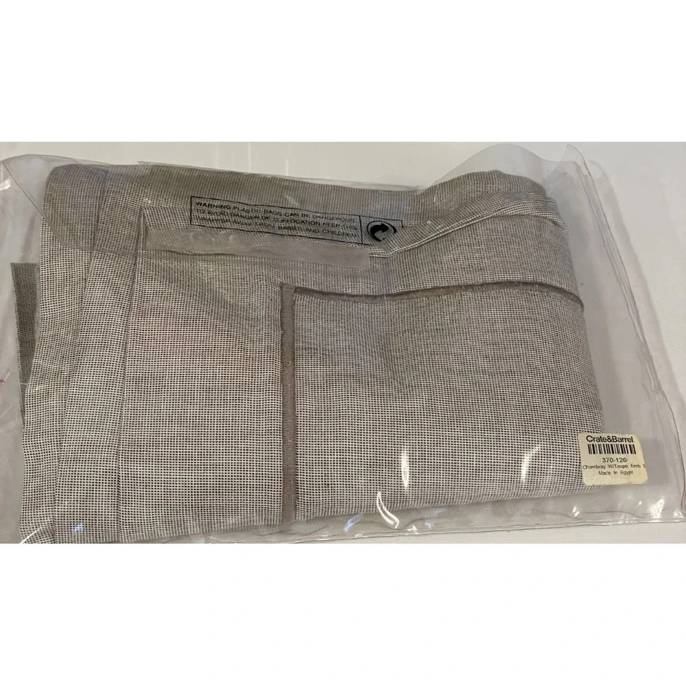 Crate & Barrel King Pillow Sham Check Hatch Cotton Taupe Border 30 x 24 New